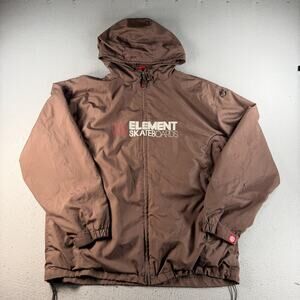 Element Skateboards Jacket Mens XL Brown Hooded Full Zip Windbreaker Skate Y2K